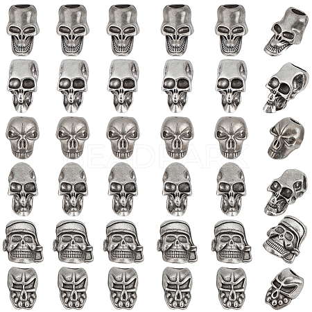 30Pcs 6 Styles Tibetan Style Alloy European Beads MPDL-PH0001-18AS-1