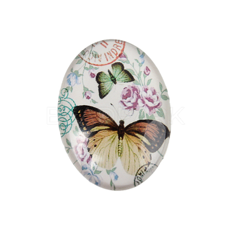 Butterfly Printed Glass Oval Cabochons X-GGLA-N003-18x25-C42-1