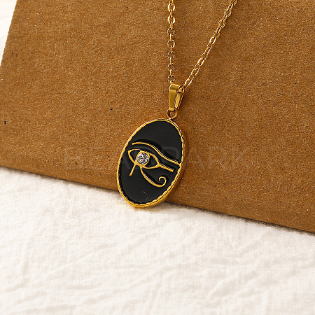 Vintage Real 18k Gold Plated 304 Stainless Steel Black Enamel Pendant Necklaces for Women QI4661-3-1