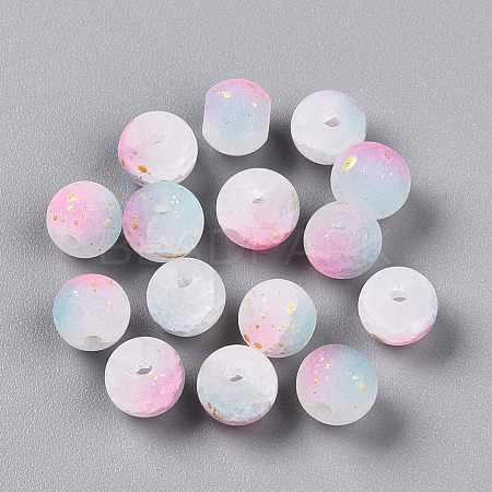 Frosted Baking Paint Crackle Glass Beads with Glitter Powder DGLA-T004-6mm-01L-1