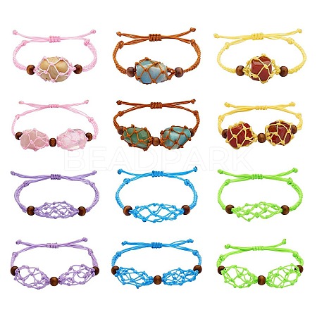 12Pcs Adjustable Braided Nylon Cord Macrame Pouch Bracelet Making AJEW-SW00010-06-1