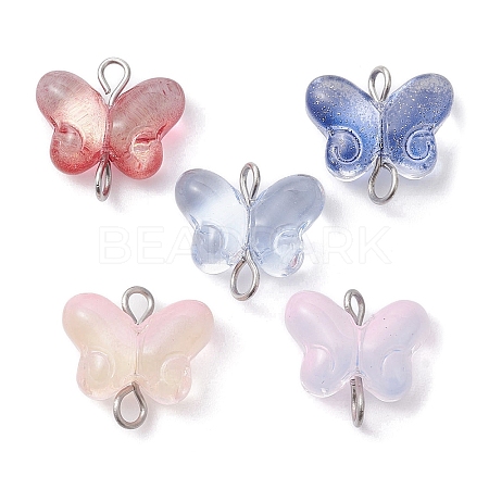 Transparent Baking Paint Glass Glitter Butterfly Connector Charms PALLOY-JF02341-20A-1