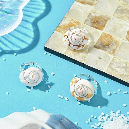 Natural Shiva Eye Shell Finger Rings RJEW-TA00174-1