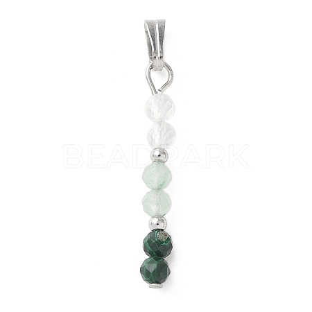 Faceted Round Natural Quartz Crystal & Green Aventurinee & Malachite Beaded Pendants PALLOY-JF03529-06-1