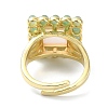 Natural Rose Quartz & Green Aventurine Gemstone Rectangle Adjustable Ring RJEW-B030-01A-11-4