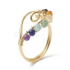 Natural Mixed Gemstone Braided Beaded Heart Open Cuff Ring RJEW-JR00549-4