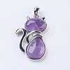 Natural Amethyst Kitten Pendants G-P352-B06-1