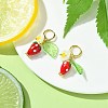 Lampwork Strawberry with Plastic Pearl Flower Dangle Leverback Earring EJEW-TA00130-8