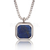 304 Stainless Steel Pave Natural Lapis Lazuli Square Pendant Necklaces FS-WG8D101-03-1