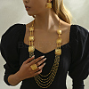 Bohemian Iron Hollow Square Multi-layer Necklaces & Stud Earrings & Cuff Rings Set for Women WD7231-3