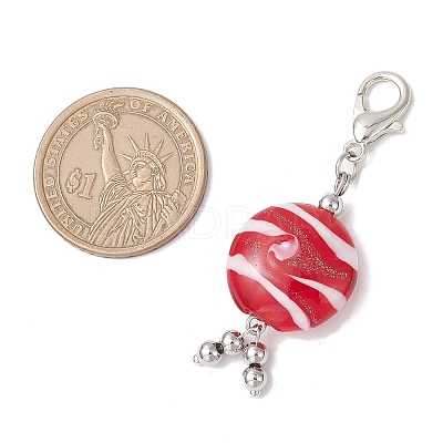 Flat Round Handmade Lampwork Pendant Decoration HJEW-JM03811-1