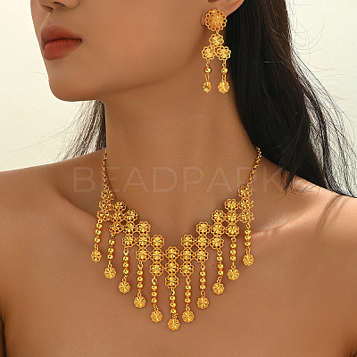 Alloy Hollow Flower Tassels Stud Dangle Earrings & Necklaces Sets for Women IF2968-1