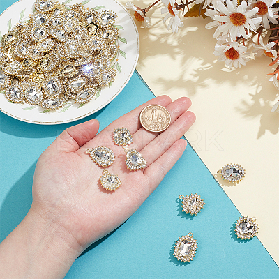 40Pcs 8 Styles Alloy Rhinestone Pendants ALRI-NB0001-19G-1