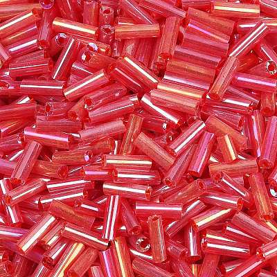 Transparent Colours Rainbow Glass Bugle Beads X-TSDB6MM165B-1
