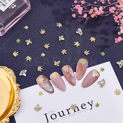 7-style Custom Maple Leaf Alloy Rhinestone Nail Art Studs Cabochons MRMJ-WH0072-74-1
