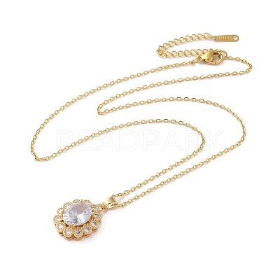 Brass Micro Pave Cubic Zirconia Pendant Necklaces NJEW-E106-11KCG-03-1