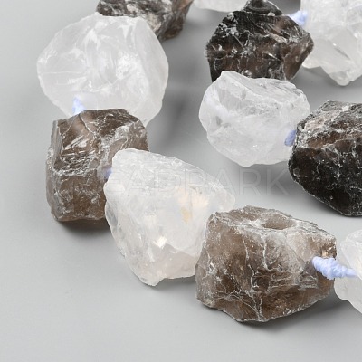 Rough Raw Natural Quartz Crystal and Smoky Quartz Beads Strands G-F595-I06-1