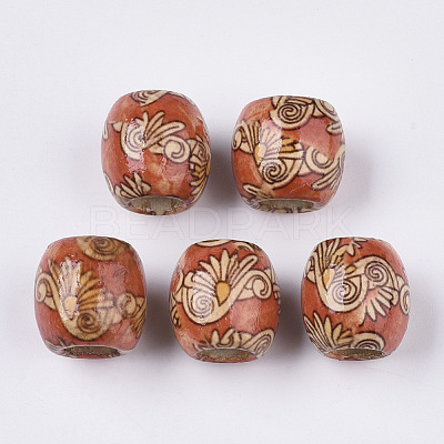 Printed Natural Wood Large Hole Beads X-WOOD-R251-01-LF-1