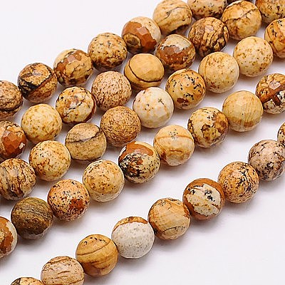 Natural Picture Jasper Beads Strands G-G542-6mm-08-1