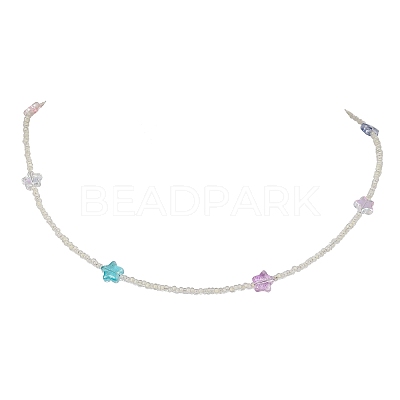 Glass Star & Seed Beaded Necklace NJEW-JN04364-1