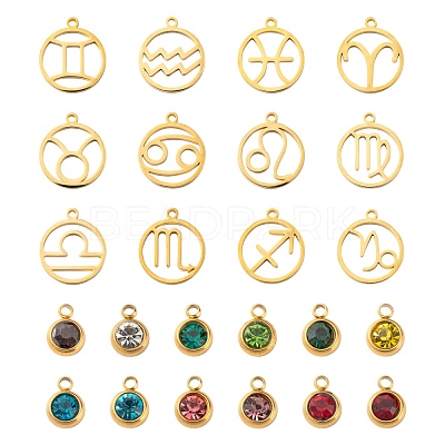 24Pcs 12 Colors 303 Stainless Steel Rhinestone Charms STAS-LS0001-30-1