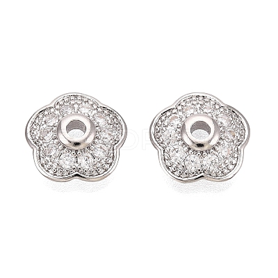 Brass Micro Pave Clear Cubic Zirconia Bead Caps KK-Q071-15P-02-1