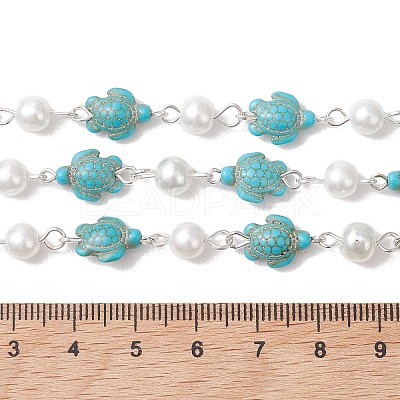 2Pcs 2 Colors Synthetic Turquoise & Glass Pearl Link Chains AJEW-JB01594-02-1