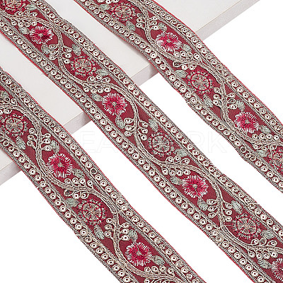 Sparkle Polyester Flower Embroidery Ribbons SRIB-WH0011-266A-1