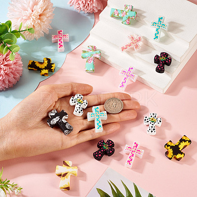 20Pcs 10 Styles Cross Silicone Focal Beads SIL-TA0002-78-1