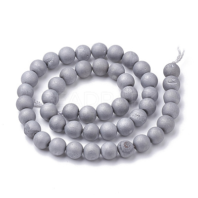 Electroplate Natural Druzy Geode Weathered Agate Beads Strands G-S284-8mm-07-1