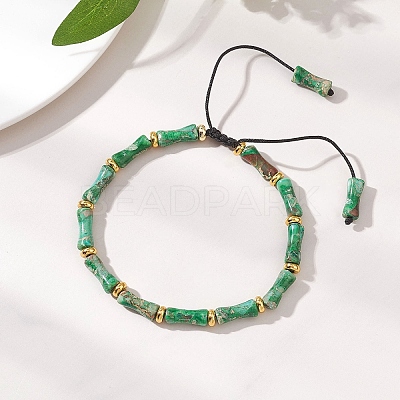 Natural Dyed Imperial Jasper & Brass Beads Braided Bead Bracelets BJEW-JB13418-02-1