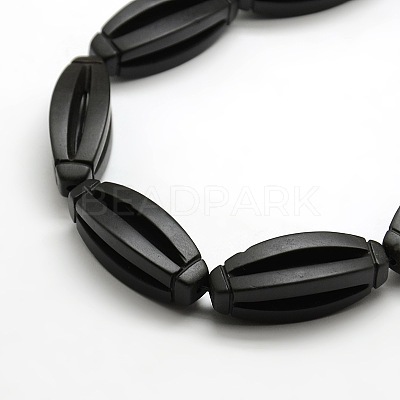 Natural Oval Black Stone Beads Strands G-P062-43-1