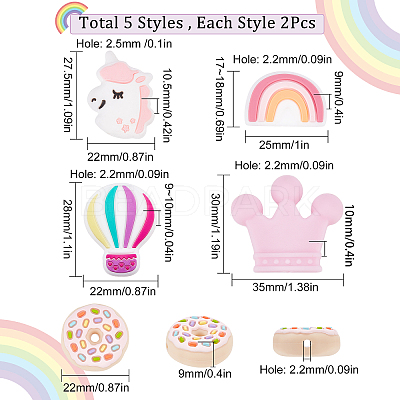 10Pcs 5 Style Food Grade Eco-Friendly Silicone Focal Beads SIL-SC0001-09-1