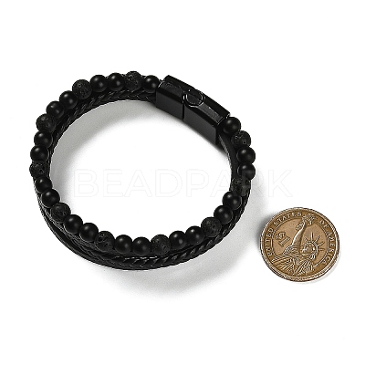 Natural Lava Rock & Glass Round Beaded Bracelets BJEW-G732-01A-1