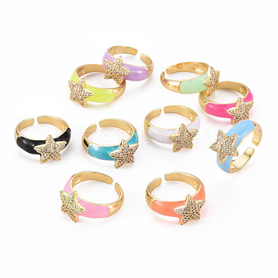 Brass Micro Pave Clear Cubic Zirconia Cuff Rings RJEW-S045-082-NR-1