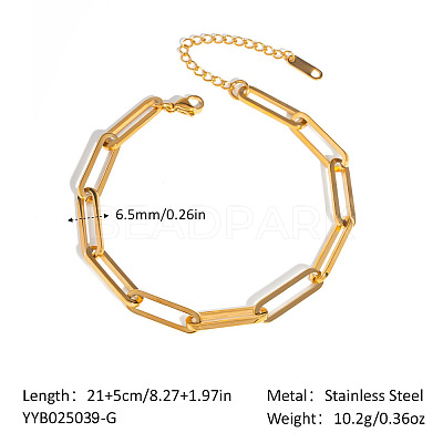 European Style 304 Stainless Steel Paperclip Chains Bracelet for Women HM2215-11-1