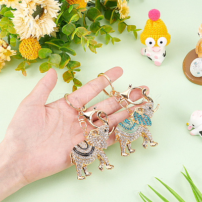 2Pcs 2 Colors Cute Elephant Enamel Rhinestones Pendant Keychain KEYC-WR0001-39-1