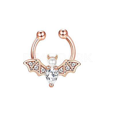 316L Stainless Steel Clear Cubic Zirconia Halloween Bat Clip-on Nose Septum Rings WG4B0C3-03-1