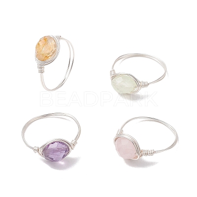 Natural Amethyst & Rose Quartz & Prehnite & Citrine Beads Finger Rings RJEW-JR00836-1