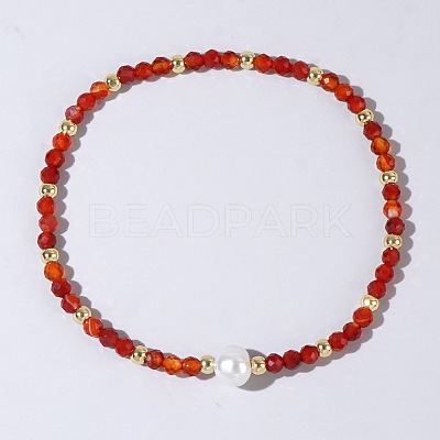 Natural Carnelian Beaded Stretch Bracelets for Women BG9690-5-1