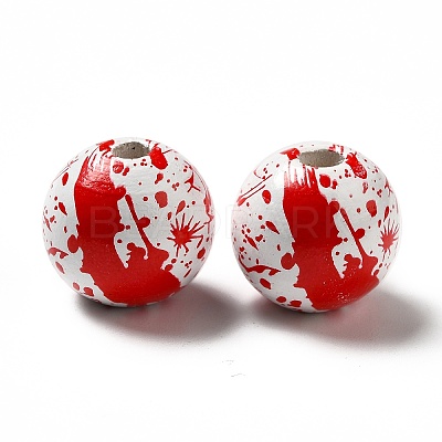 Halloween Theme Printed Natural Wooden Beads WOOD-L020-C03-1