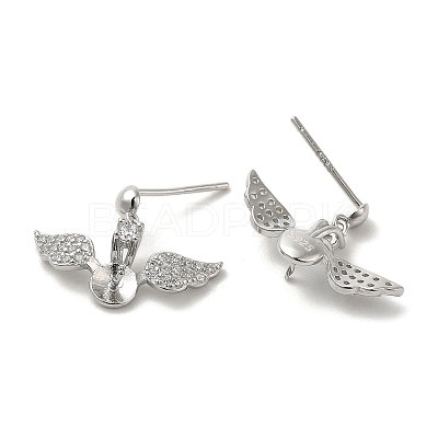 Rhodium Plated Wings 925 Sterling Silver Micro Pave Cubic Zirconia Dangle Stud Earring Findings STER-P056-10P-1
