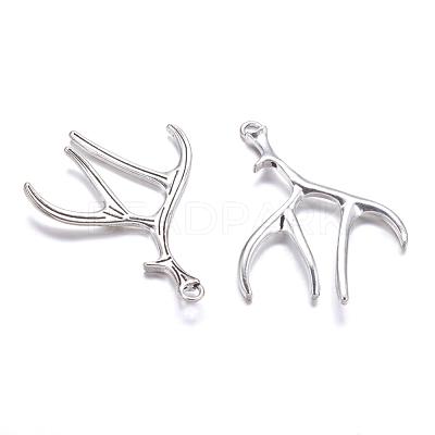 Tibetan Style Alloy Deer Antler Pendants TIBEP-S261-AS-LF-1
