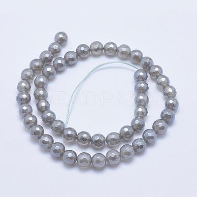 Electroplated Natural Grey Agate Beads Strands G-G724-8mm-1
