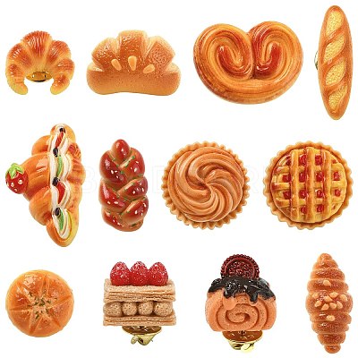 12Pcs 12 Styles Cute Food Themed Resin Pins JEWB-CJ0003-12-1