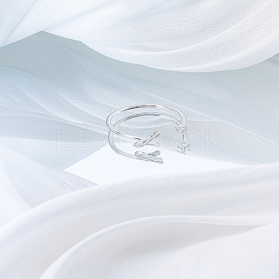 1Pc Letter Brass Rhinestone Open Cuff Rings for Women AJEW-LP0004-47I-S-1