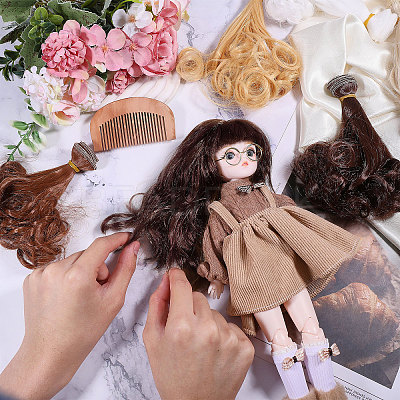 6Pcs 6 Styles High Temperature Fiber Long Pear Perm Hairstyle Doll Wig Hair DIY-GL0005-63A-1