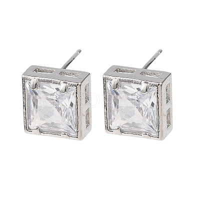 Brass Micro Pave Clear Cubic Zirconia Stud Earrings EJEW-C174-02B-P-1