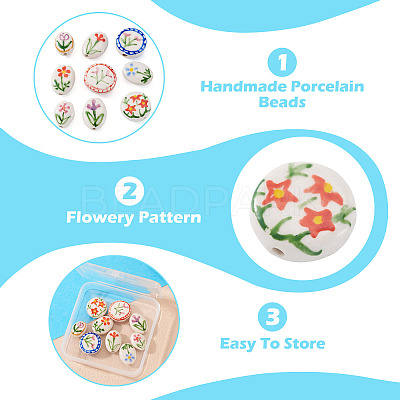 9Pcs 9 Styles Flower Theme Handmade Porcelain Beads PORC-TA0002-29-1