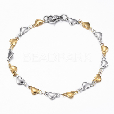 Two Tone 304 Stainless Steel Heart Link Chain Jewelry Sets X-SJEW-H103-12GP-1